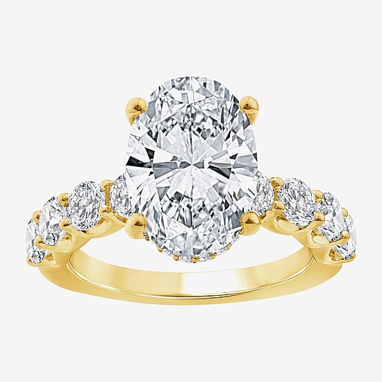 Signature By Modern Bride (F / Vs2) Womens 6 1/2 Ct. T.W. Lab Grown White Diamond 14K Gold Oval Side Stone Engagement Ring