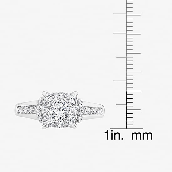 (F / Si2) Womens 1 CT. T.W. Lab Grown White Diamond 14K Gold Over Silver Round Side Stone Halo Engagement Ring