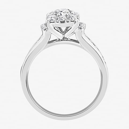 (F / Si2) Womens 1 CT. T.W. Lab Grown White Diamond 14K Gold Over Silver Round Side Stone Halo Engagement Ring