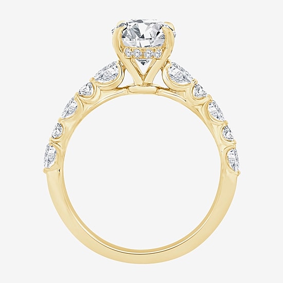 Signature By Modern Bride (F / Vs2) Womens 2 CT. T.W. Lab Grown White Diamond 10K Gold Oval Side Stone Engagement Ring