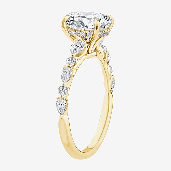 Signature By Modern Bride (F / Vs2) Womens 2 CT. T.W. Lab Grown White Diamond 10K Gold Oval Side Stone Engagement Ring