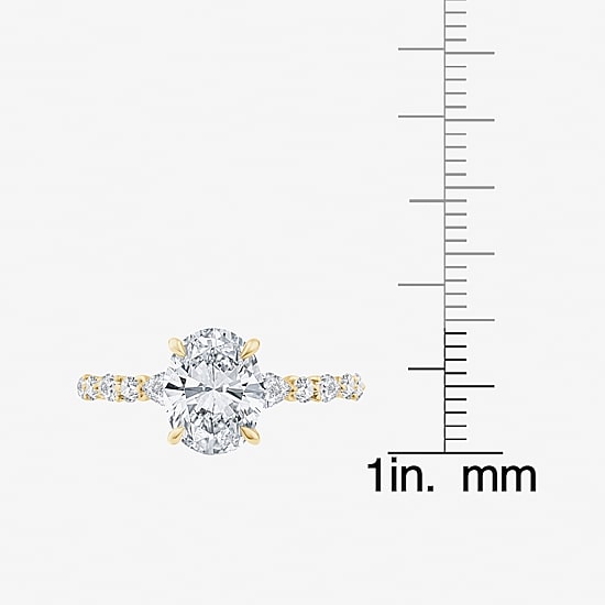 Signature By Modern Bride (F / Vs2) Womens 2 CT. T.W. Lab Grown White Diamond 10K Gold Oval Side Stone Engagement Ring