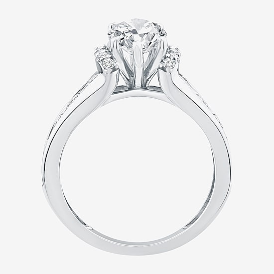 (F / Vs2) Womens 3 CT. T.W. Lab Grown White Diamond 10K Gold Marquise Side Stone Engagement Ring