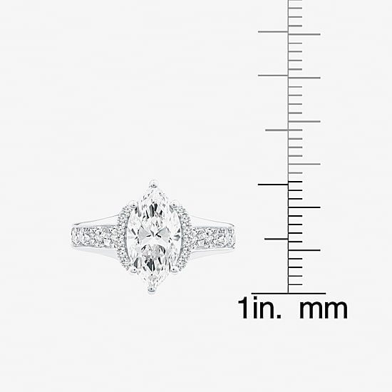 (F / Vs2) Womens 3 CT. T.W. Lab Grown White Diamond 10K Gold Marquise Side Stone Engagement Ring