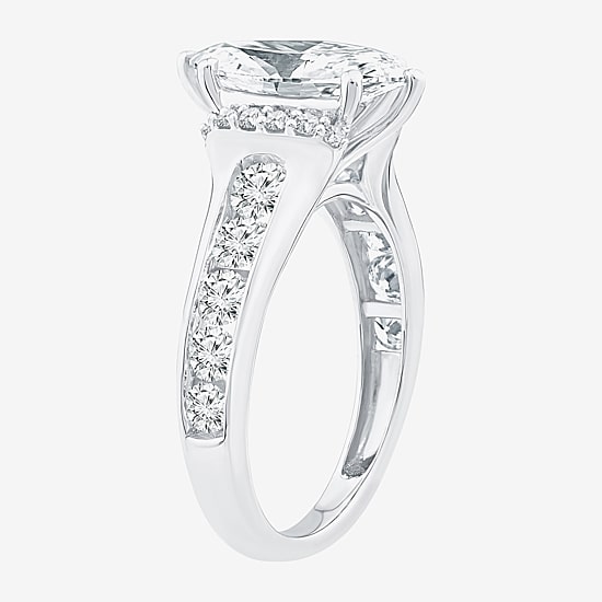 (F / Vs2) Womens 3 CT. T.W. Lab Grown White Diamond 10K Gold Marquise Side Stone Engagement Ring