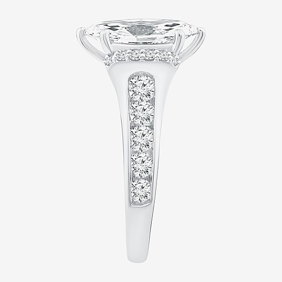 (F / Vs2) Womens 3 CT. T.W. Lab Grown White Diamond 10K Gold Marquise Side Stone Engagement Ring