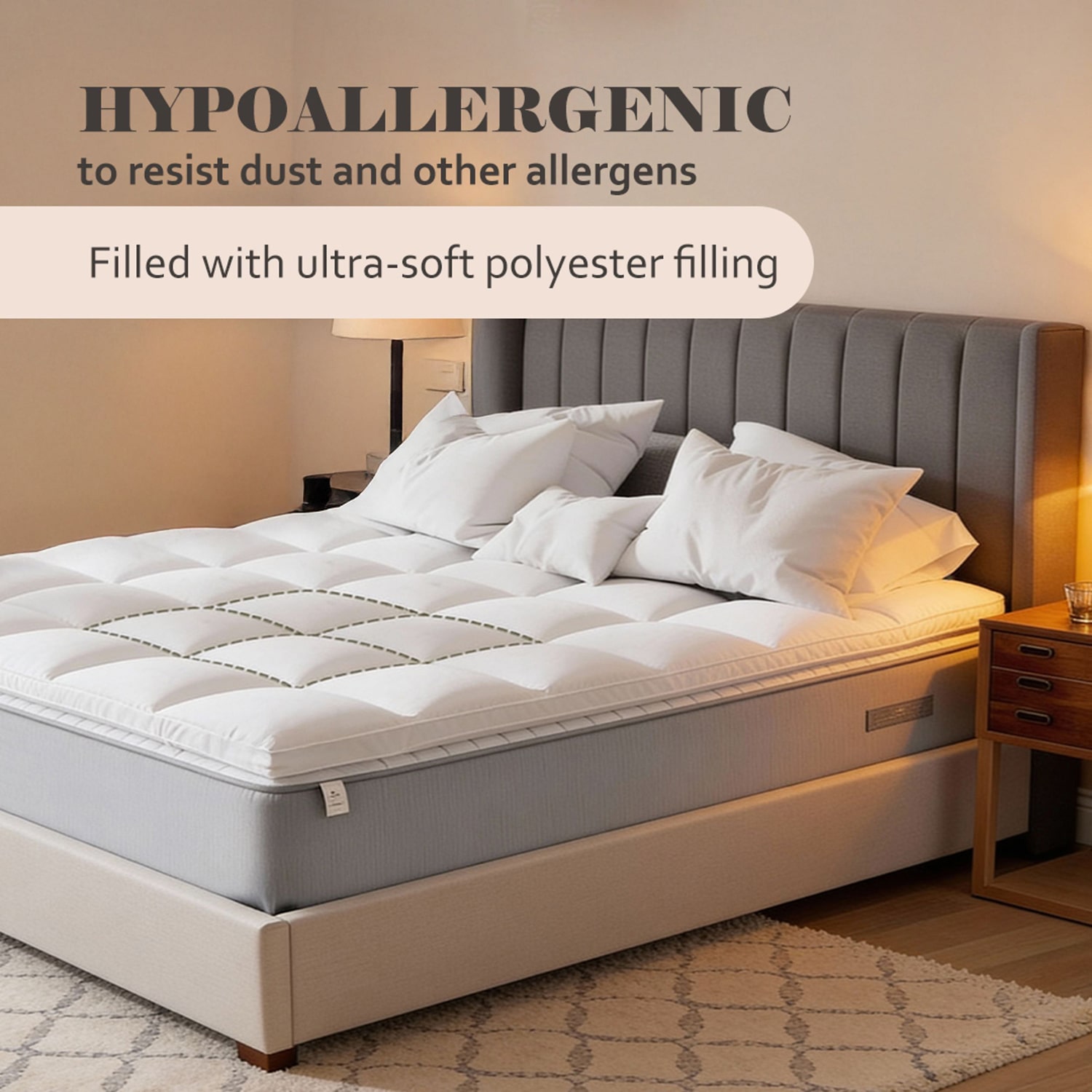 SUPERIOR® Quality 2" All Seasons Hypoallergenic  Down Alternative Mattress Pad