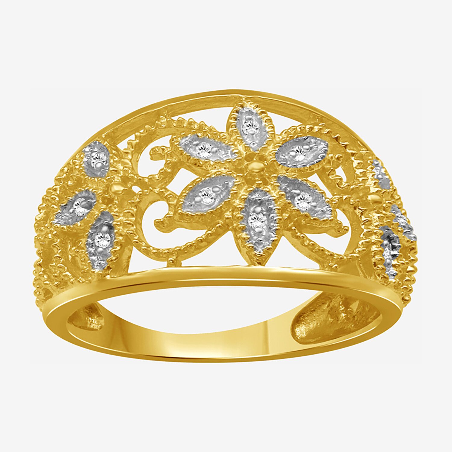 Limited Quantities! Womens Diamond Accent Natural White Diamond 14K Gold Over Silver Flower Cocktail Ring