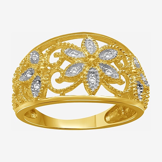 Limited Quantities! Womens Diamond Accent Natural White Diamond 14K Gold Over Silver Flower Cocktail Ring