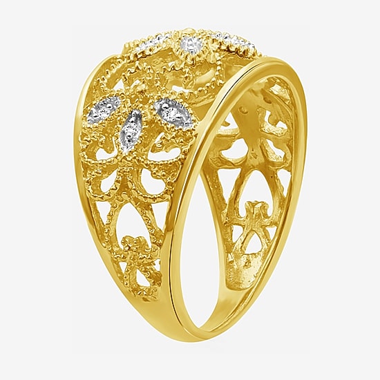 Limited Quantities! Womens Diamond Accent Natural White Diamond 14K Gold Over Silver Flower Cocktail Ring