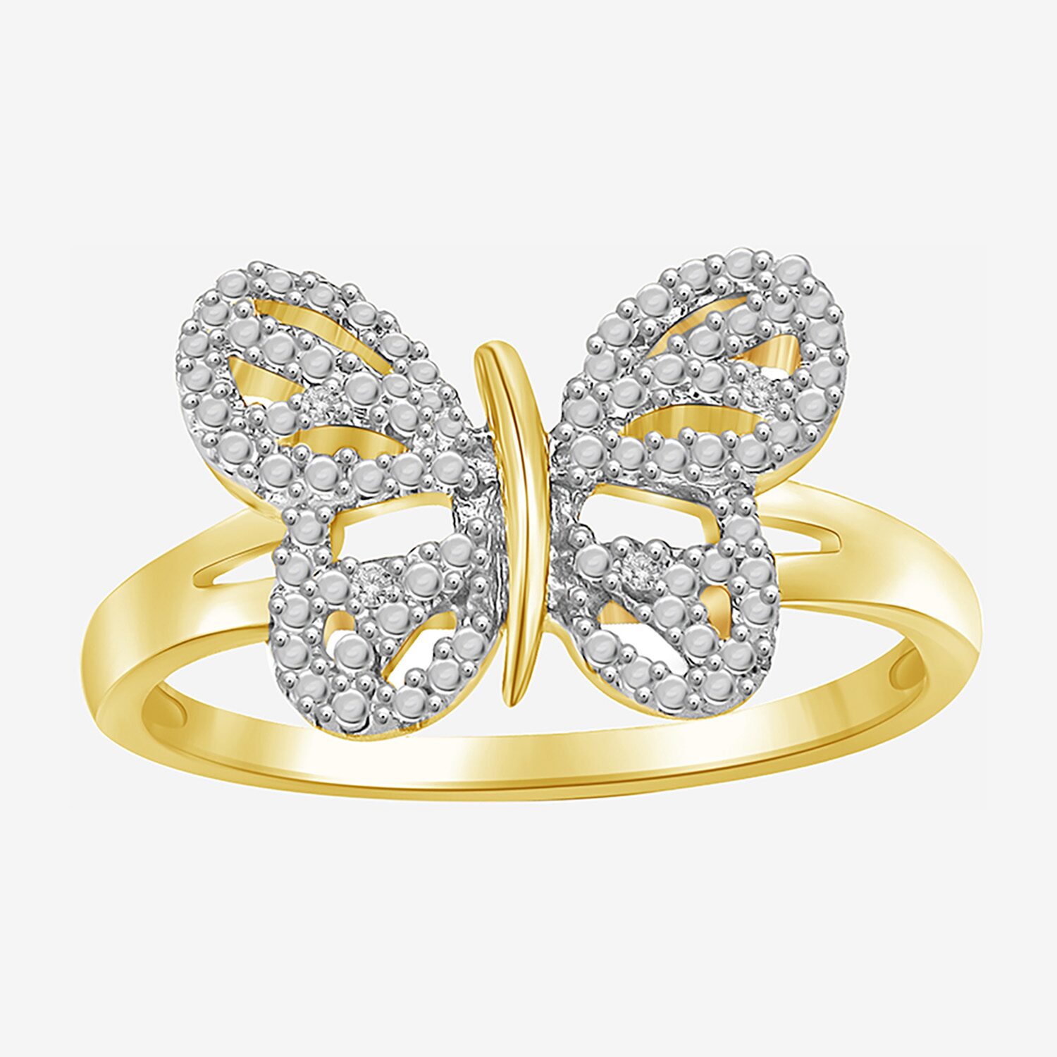 Limited Quantities! Womens Diamond Accent Natural White Diamond Accent 14K Gold Over Silver Butterfly Cocktail Ring