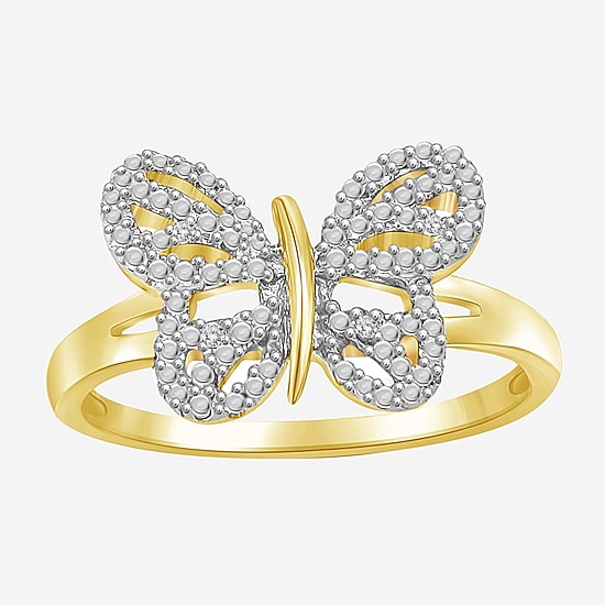 Limited Quantities! Womens Diamond Accent Natural White Diamond Accent 14K Gold Over Silver Butterfly Cocktail Ring
