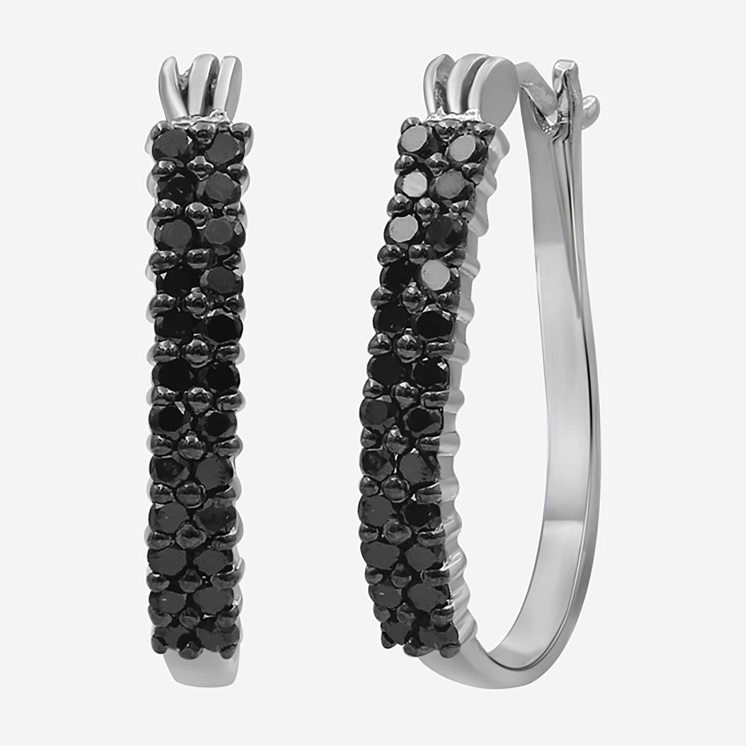 Limited Quantities! Womens 1 CT. T.W. Natural Black Diamond Sterling Silver 25.1mm Hoop Earrings