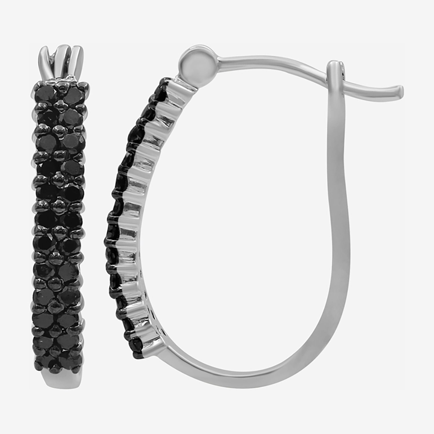 Limited Quantities! Womens 1 CT. T.W. Natural Black Diamond Sterling Silver 25.1mm Hoop Earrings