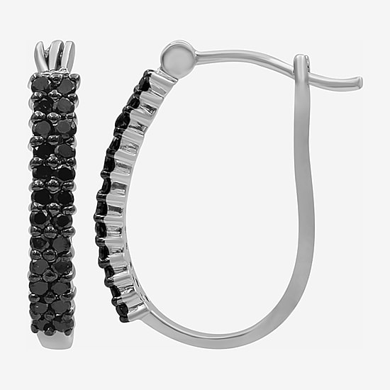 Limited Quantities! Womens 1 CT. T.W. Natural Black Diamond Sterling Silver 25.1mm Hoop Earrings