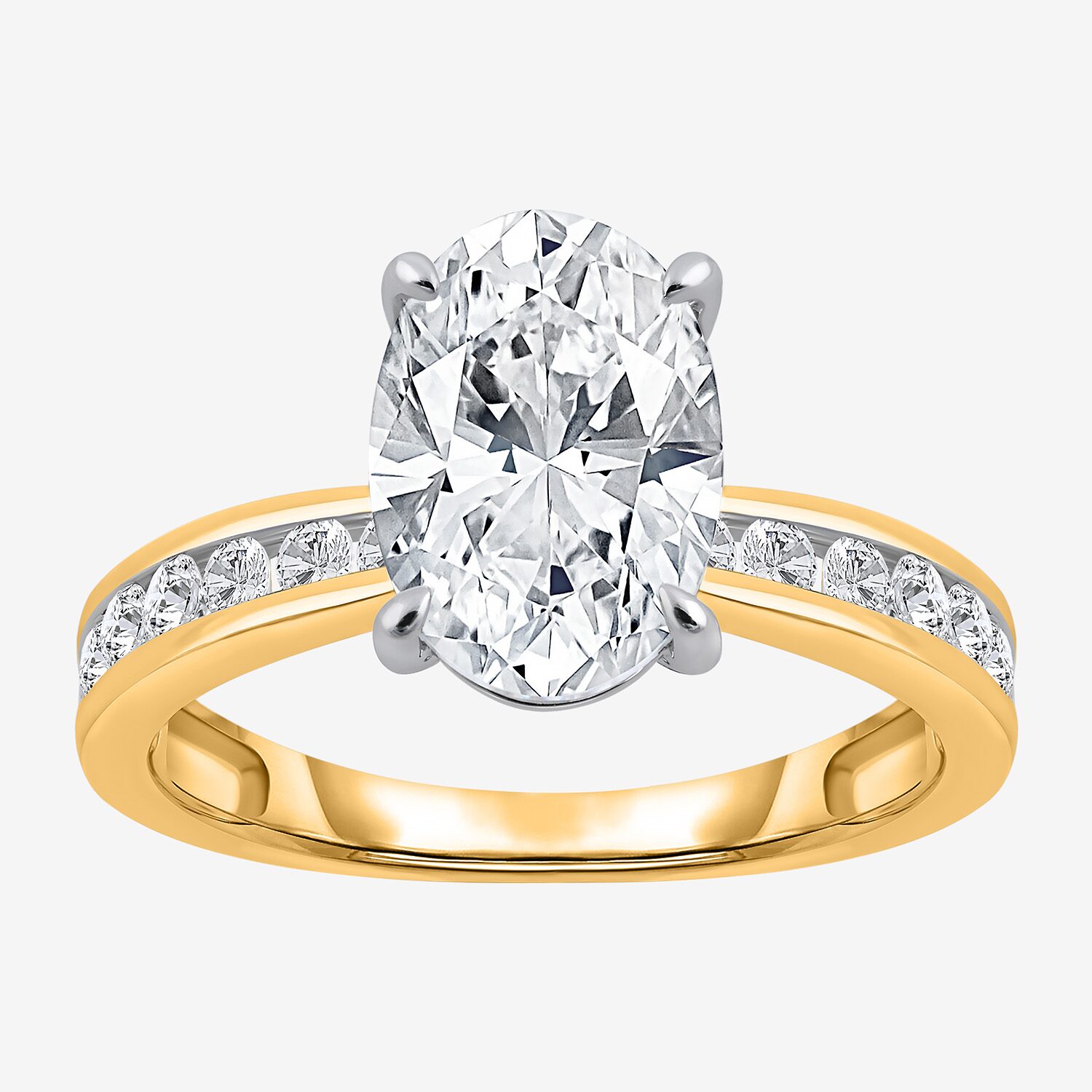 (I / Si2) Womens 3 CT. T.W. Lab Grown White Diamond Sterling Silver Oval Side Stone Engagement Ring