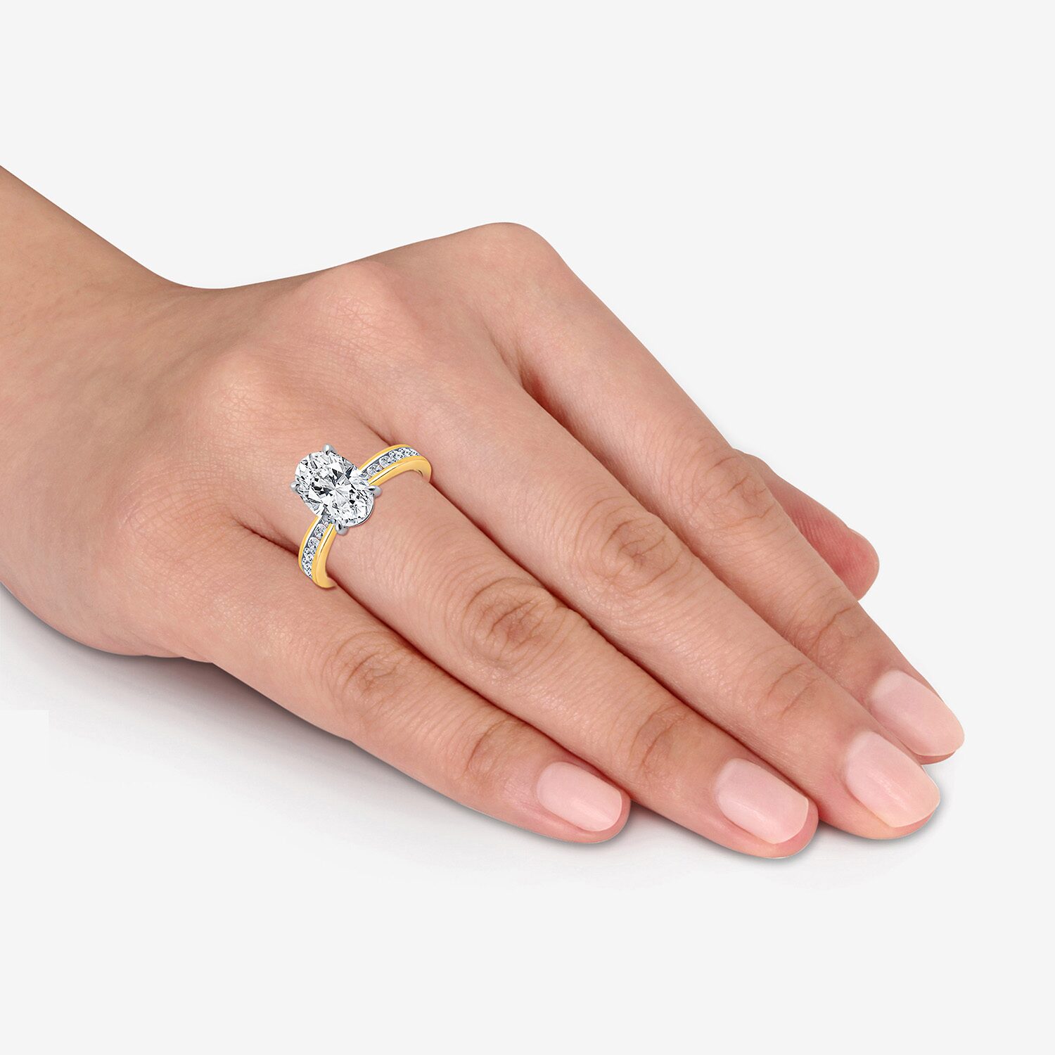 (I / Si2) Womens 3 CT. T.W. Lab Grown White Diamond Sterling Silver Oval Side Stone Engagement Ring