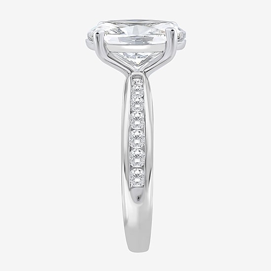 (I / Si2) Womens 3 CT. T.W. Lab Grown White Diamond Sterling Silver Oval Side Stone Engagement Ring