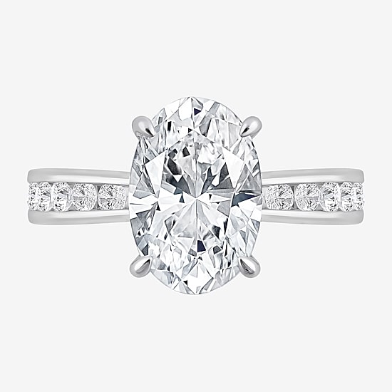 (I / Si2) Womens 3 CT. T.W. Lab Grown White Diamond Sterling Silver Oval Side Stone Engagement Ring