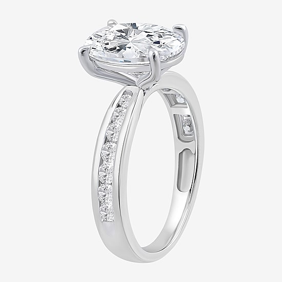 (I / Si2) Womens 3 CT. T.W. Lab Grown White Diamond Sterling Silver Oval Side Stone Engagement Ring
