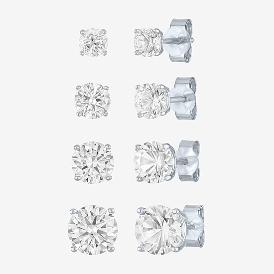Yes, Please! Womens Lab Created White Sapphire 4 Pair Earring Set