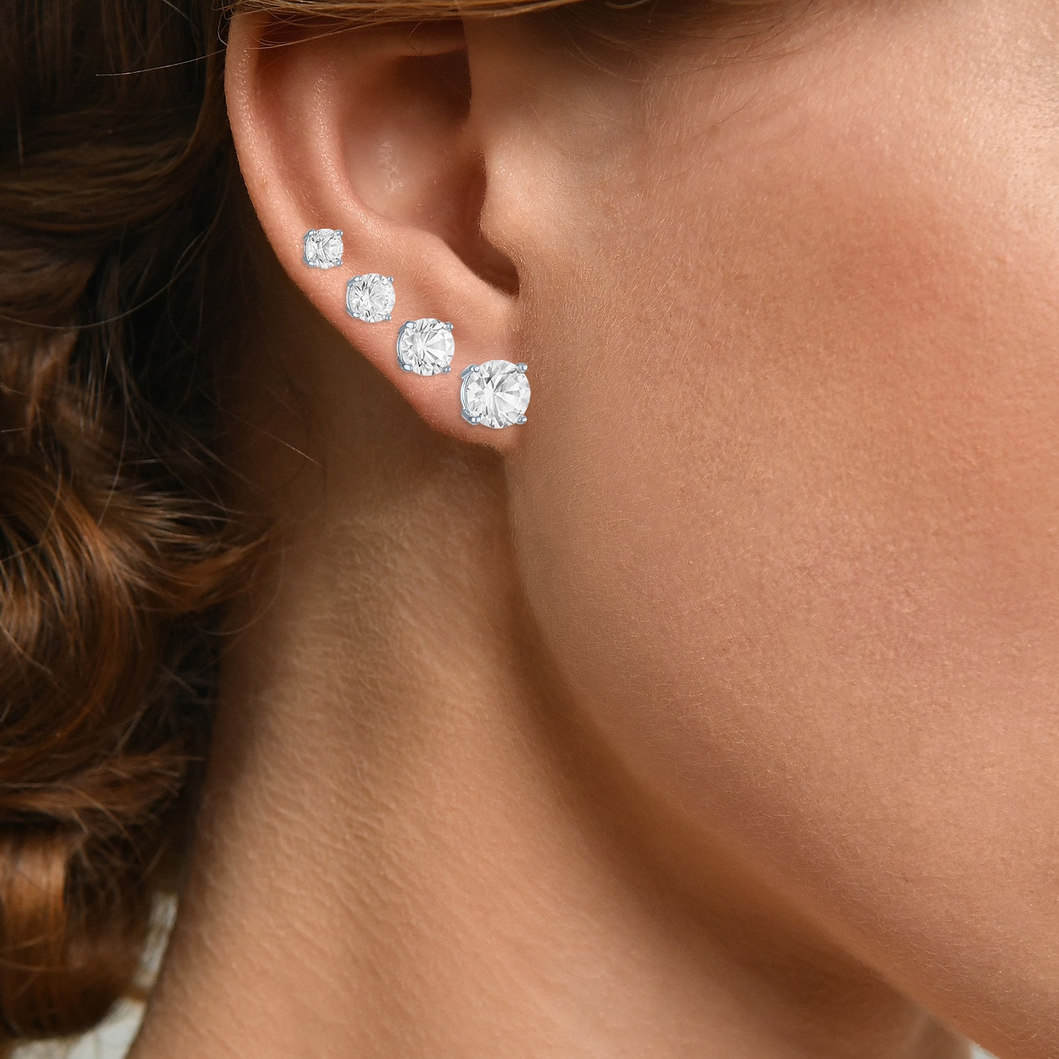 Yes, Please! Womens Lab Created White Sapphire 4 Pair Earring Set