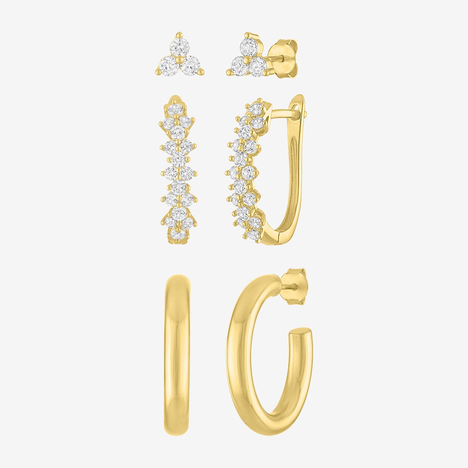 Yes, Please! Womens Lab Created White Sapphire 14K Gold Over Brass 3 Pair Earring Set