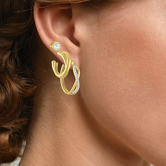 Yes, Please! Womens Lab Created White Sapphire 14K Gold Over Brass 3 Pair Earring Set