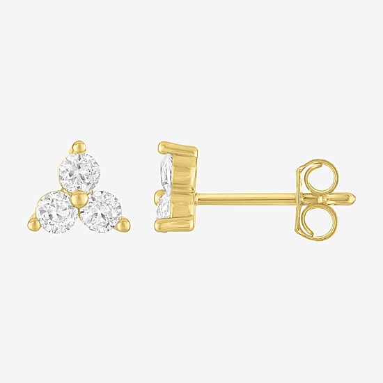 Yes, Please! Womens Lab Created White Sapphire 14K Gold Over Brass 3 Pair Earring Set