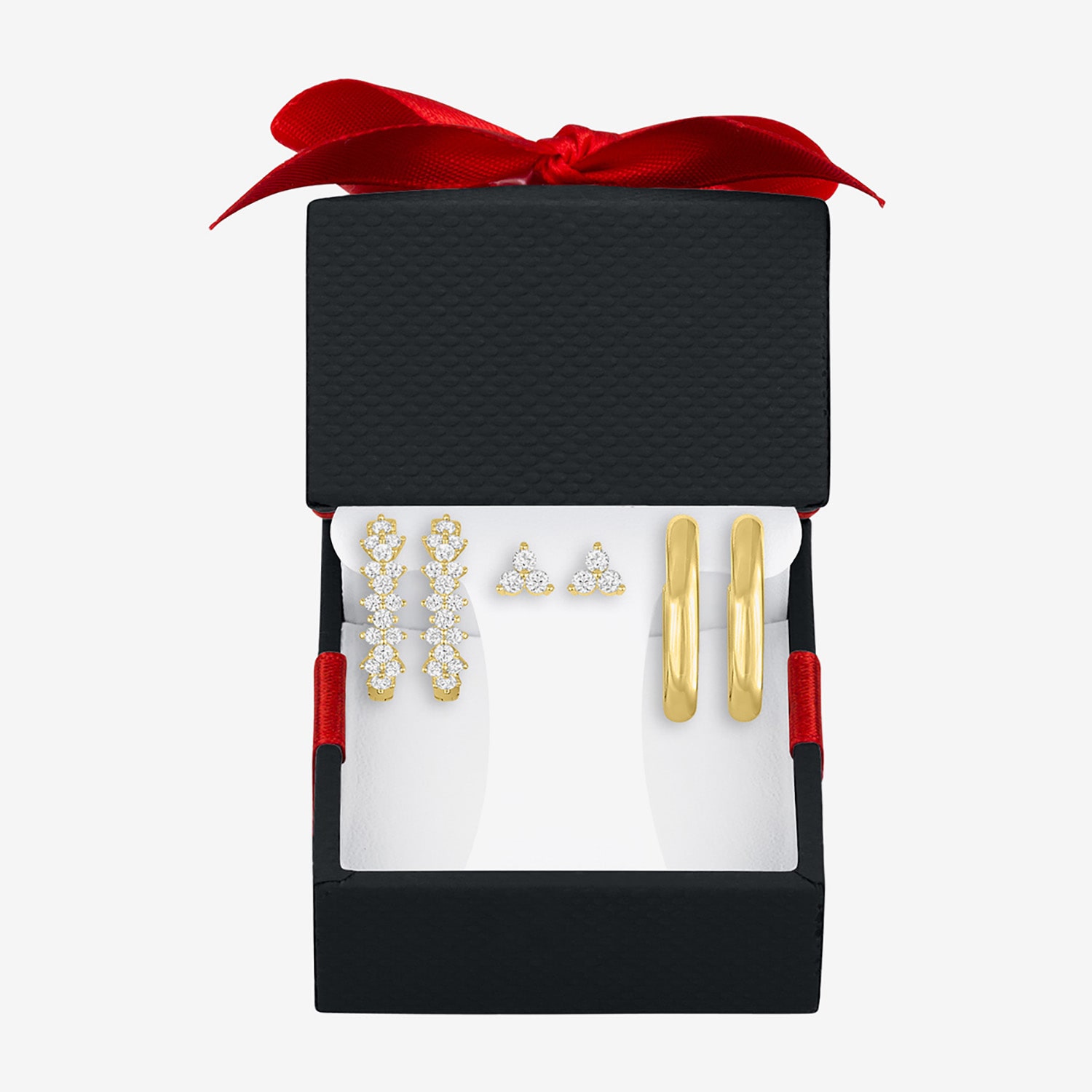 Yes, Please! Womens Lab Created White Sapphire 14K Gold Over Brass 3 Pair Earring Set