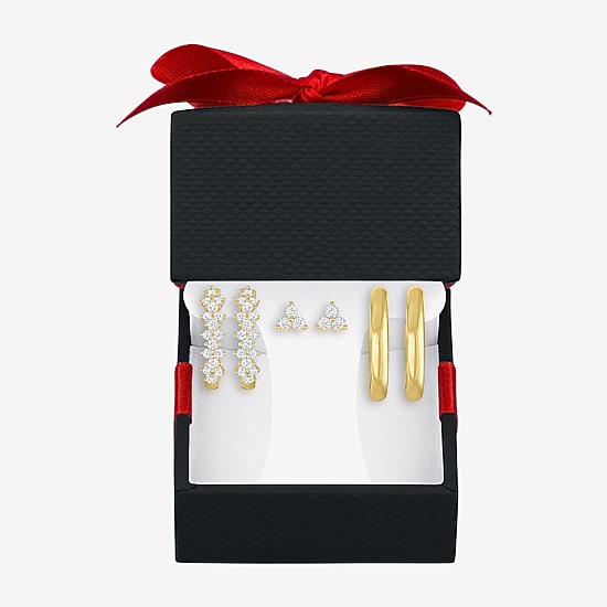 Yes, Please! Womens Lab Created White Sapphire 14K Gold Over Brass 3 Pair Earring Set