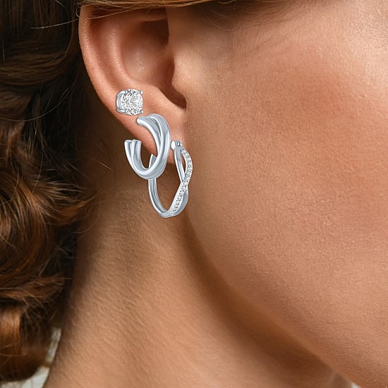 Yes, Please! Womens Lab Created White Sapphire 3 Pair Earring Set