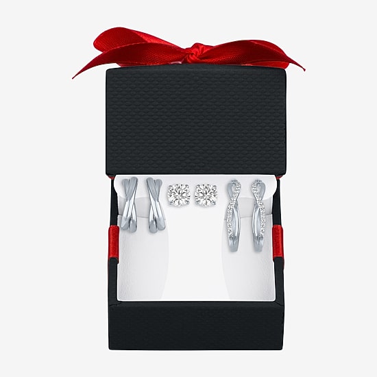 Yes, Please! Womens Lab Created White Sapphire 3 Pair Earring Set