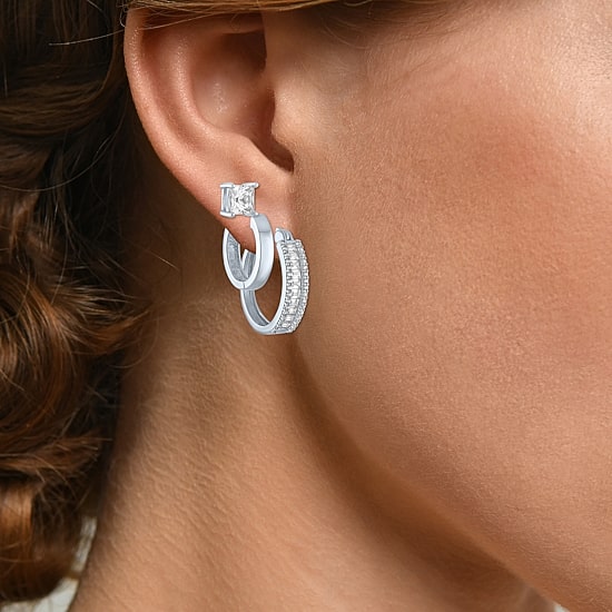 Yes, Please! Womens Lab Created White Sapphire 3 Pair Earring Set