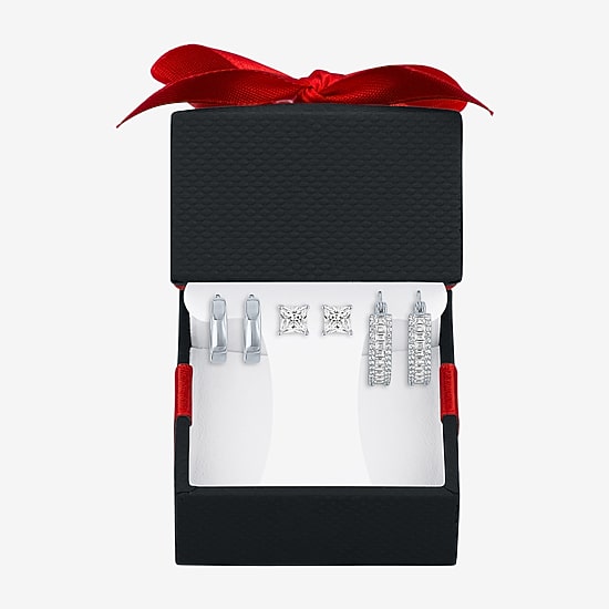 Yes, Please! Womens Lab Created White Sapphire 3 Pair Earring Set