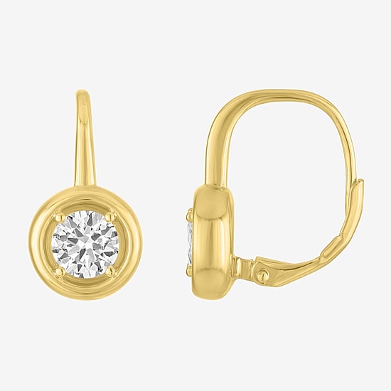 Womens Lab Created White Sapphire 14K Gold Over Brass 3 Pair Earring Set