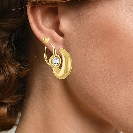 Womens Lab Created White Sapphire 14K Gold Over Brass 3 Pair Earring Set