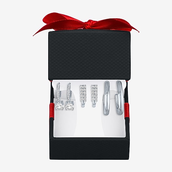 Yes, Please! Womens Lab Created White Sapphire 3 Pair Earring Set