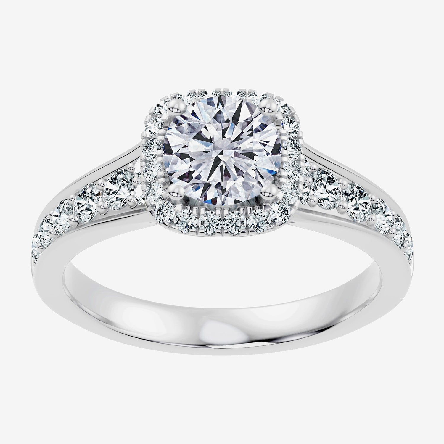 (F-G / Vs2-Si1) Womens 1 1/2 CT. T.W. Lab Grown White Diamond Sterling Silver Round Side Stone Halo Engagement Ring