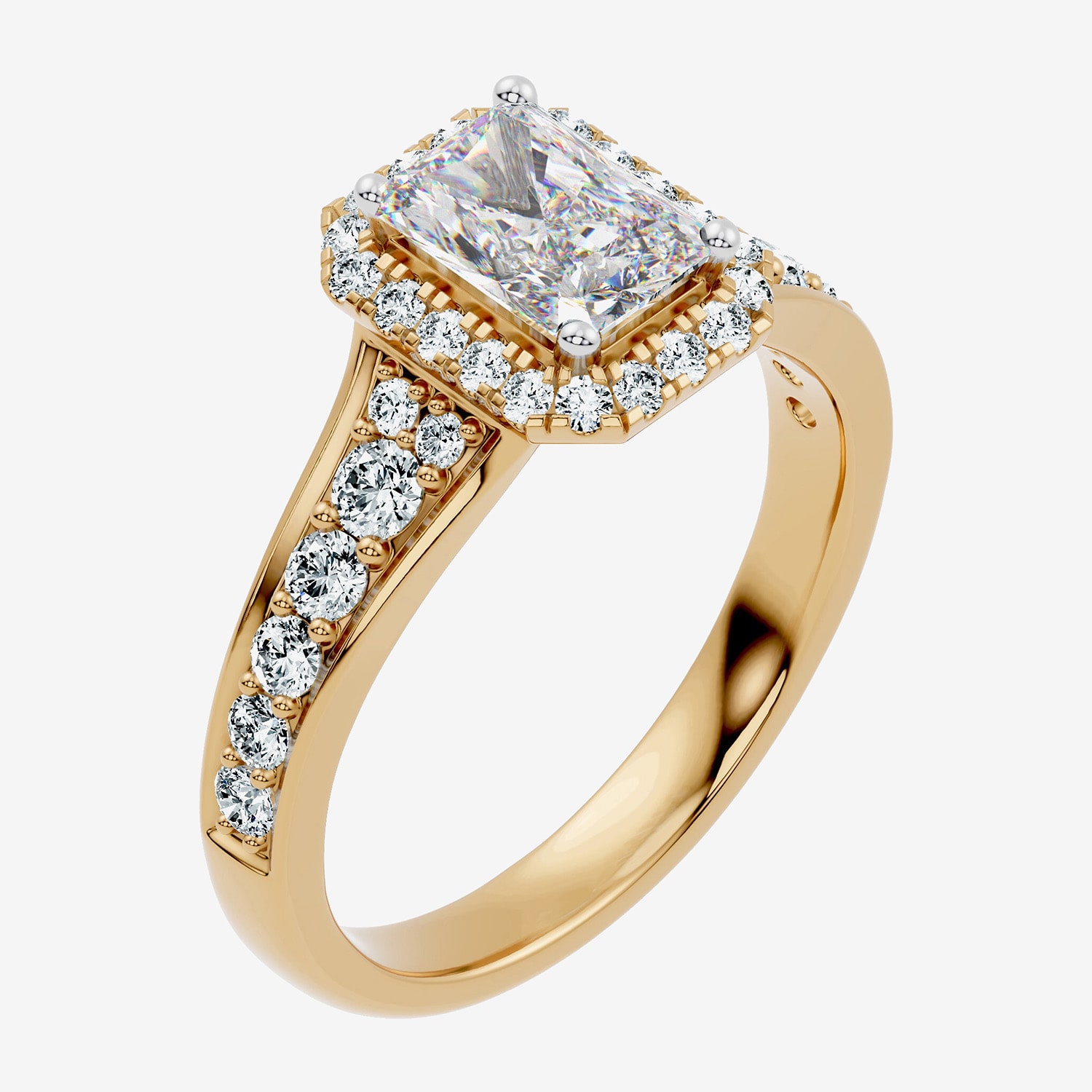 (F-G / Vs2-Si1) Womens 1 1/2 CT. T.W. Lab Grown White Diamond 14K Gold Over Silver Rectangular Side Stone Halo Engagement Ring