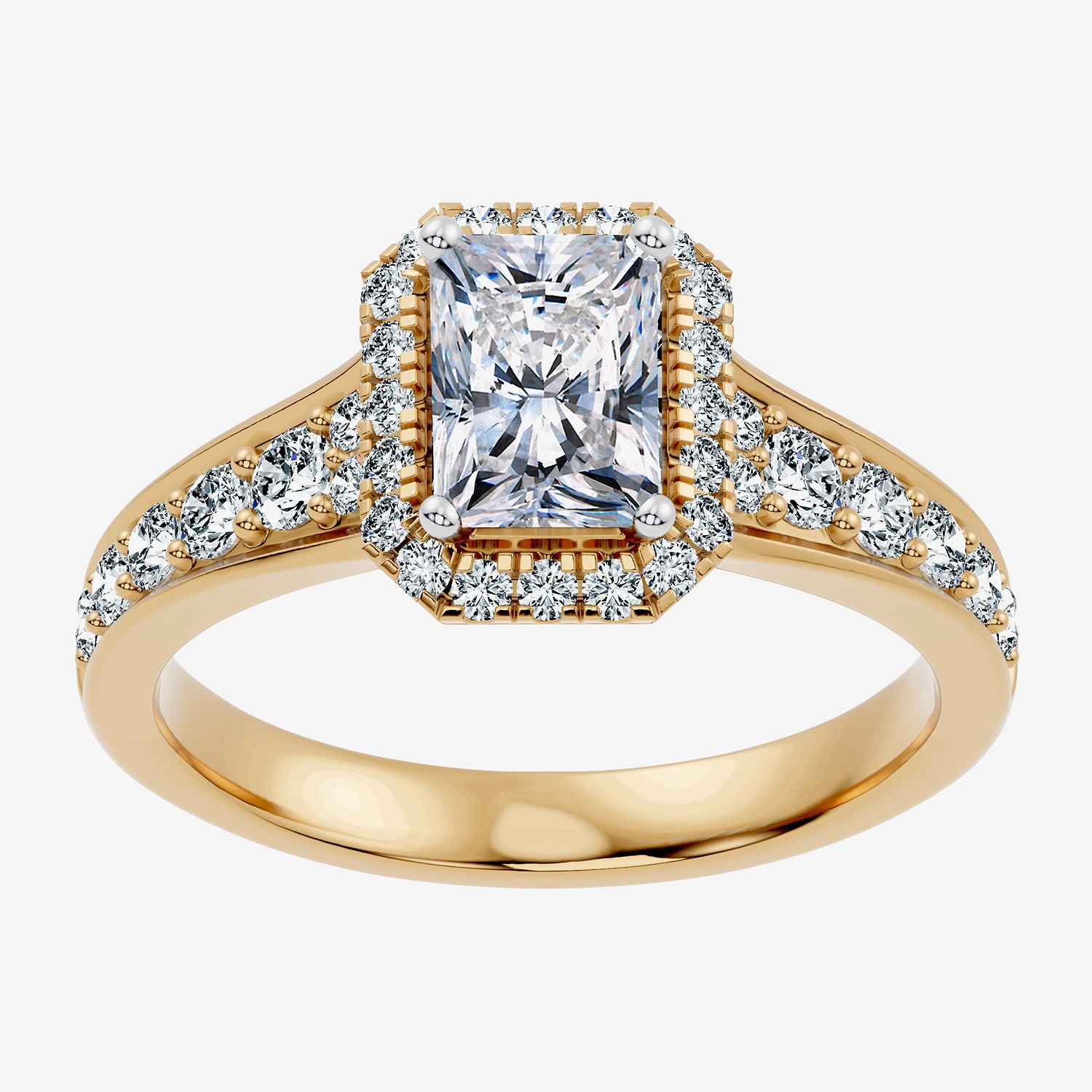 (F-G / Vs2-Si1) Womens 1 1/2 CT. T.W. Lab Grown White Diamond 14K Gold Over Silver Rectangular Side Stone Halo Engagement Ring