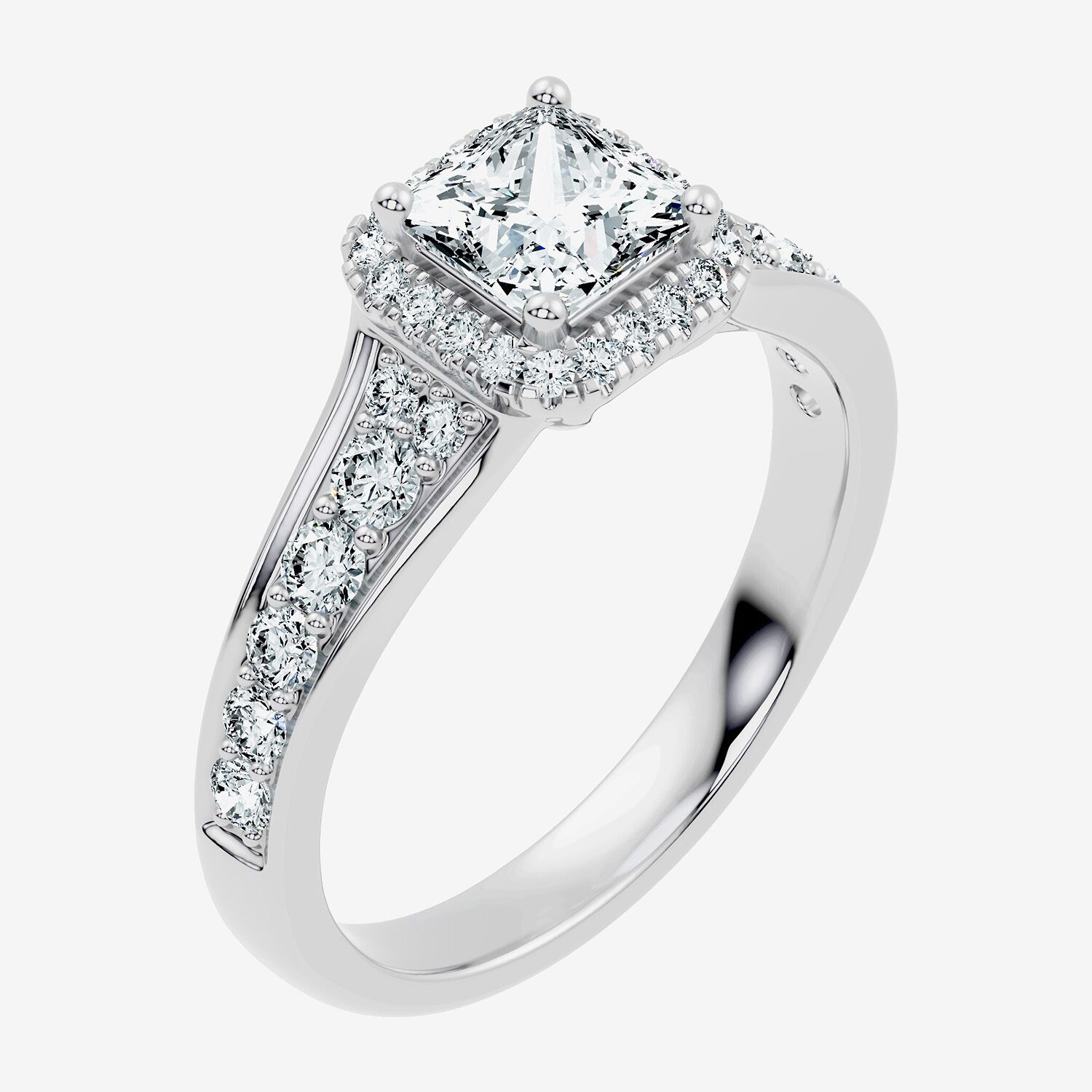 (F-G / Vs2-Si1) Womens 1 1/2 CT. T.W. Lab Grown White Diamond Sterling Silver Side Stone Halo Engagement Ring