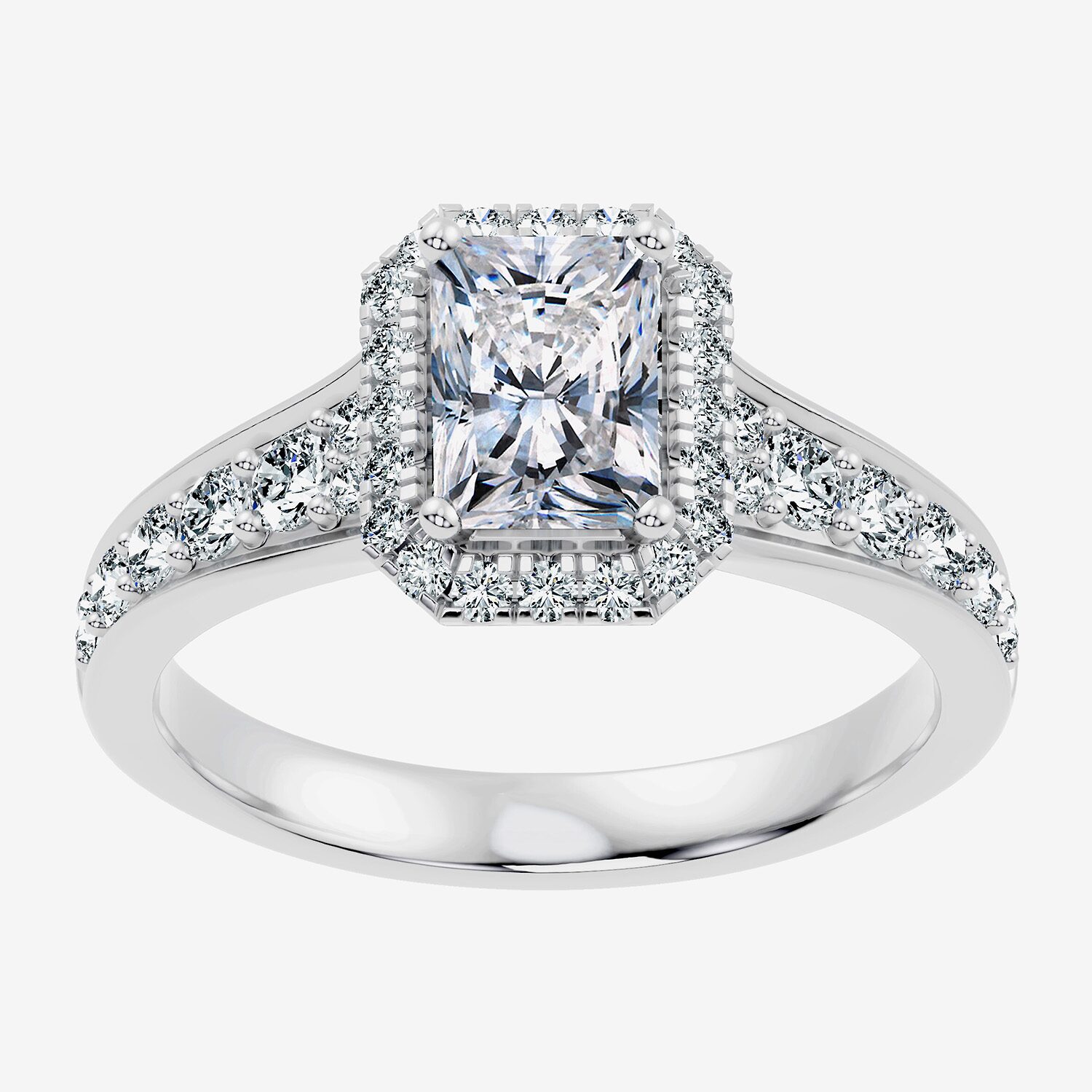 (F-G / Vs2-Si1) Womens 1 1/2 CT. T.W. Lab Grown White Diamond Sterling Silver Rectangular Side Stone Halo Engagement Ring