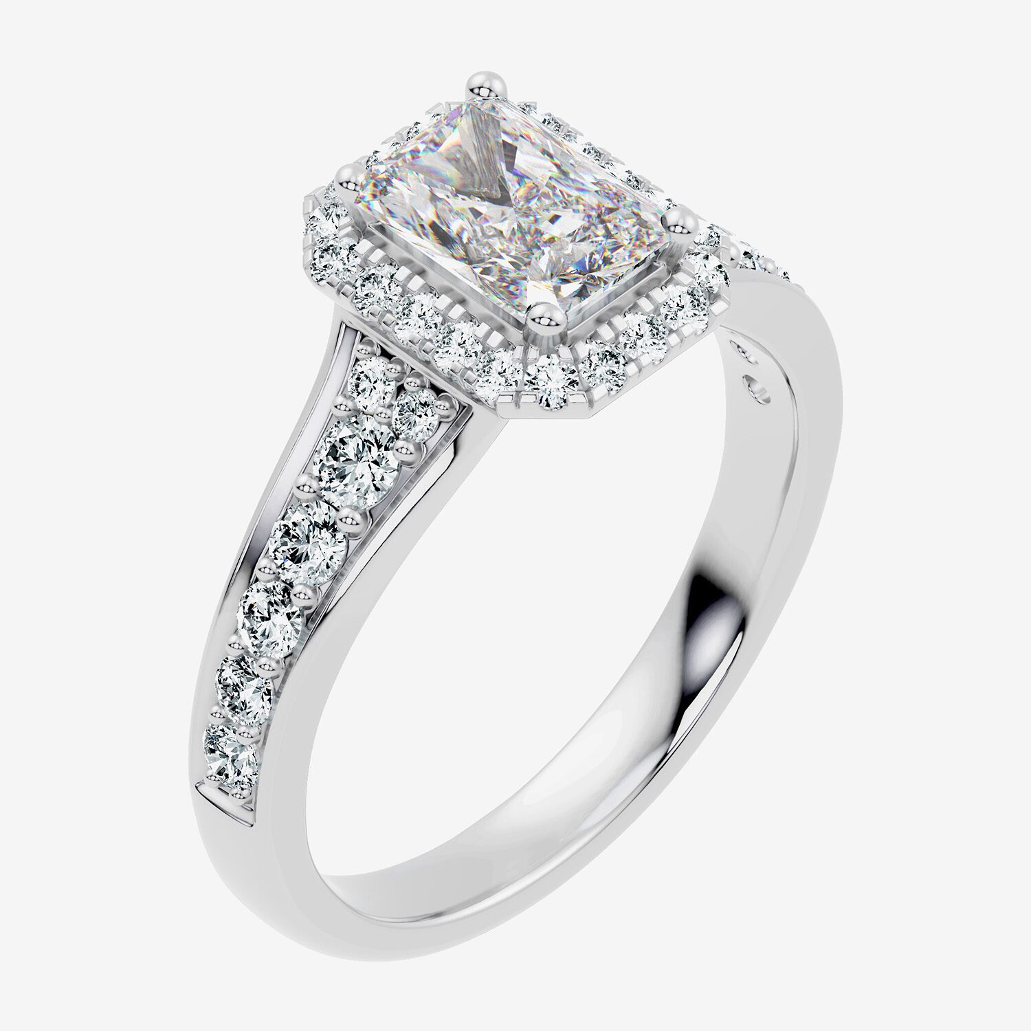 (F-G / Vs2-Si1) Womens 1 1/2 CT. T.W. Lab Grown White Diamond Sterling Silver Rectangular Side Stone Halo Engagement Ring