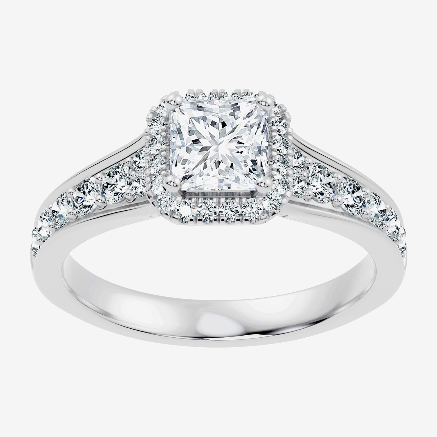 (F-G / Vs2-Si1) Womens 1 1/2 CT. T.W. Lab Grown White Diamond Sterling Silver Side Stone Halo Engagement Ring