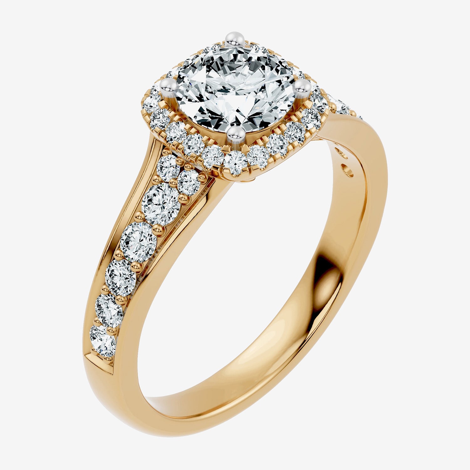 (F-G / Vs2-Si1) Womens 1 1/2 CT. T.W. Lab Grown White Diamond 14K Gold Over Silver Round Side Stone Halo Engagement Ring