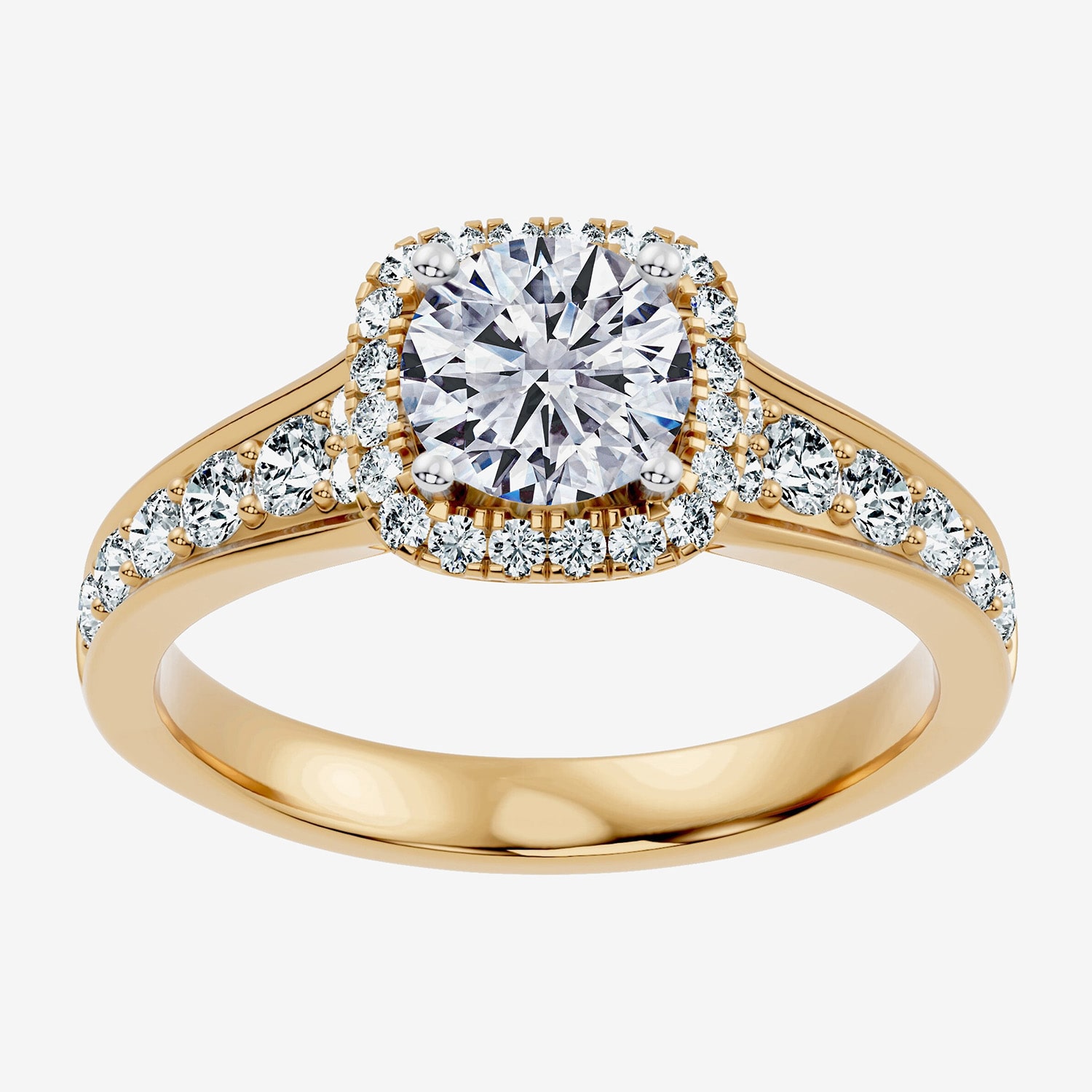 (F-G / Vs2-Si1) Womens 1 1/2 CT. T.W. Lab Grown White Diamond 14K Gold Over Silver Round Side Stone Halo Engagement Ring