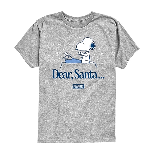 Air Waves Christmas Dear Santa Little & Big Kid Boys Crew Neck Short Sleeve Regular Fit Peanuts Snoopy Graphic In Gray