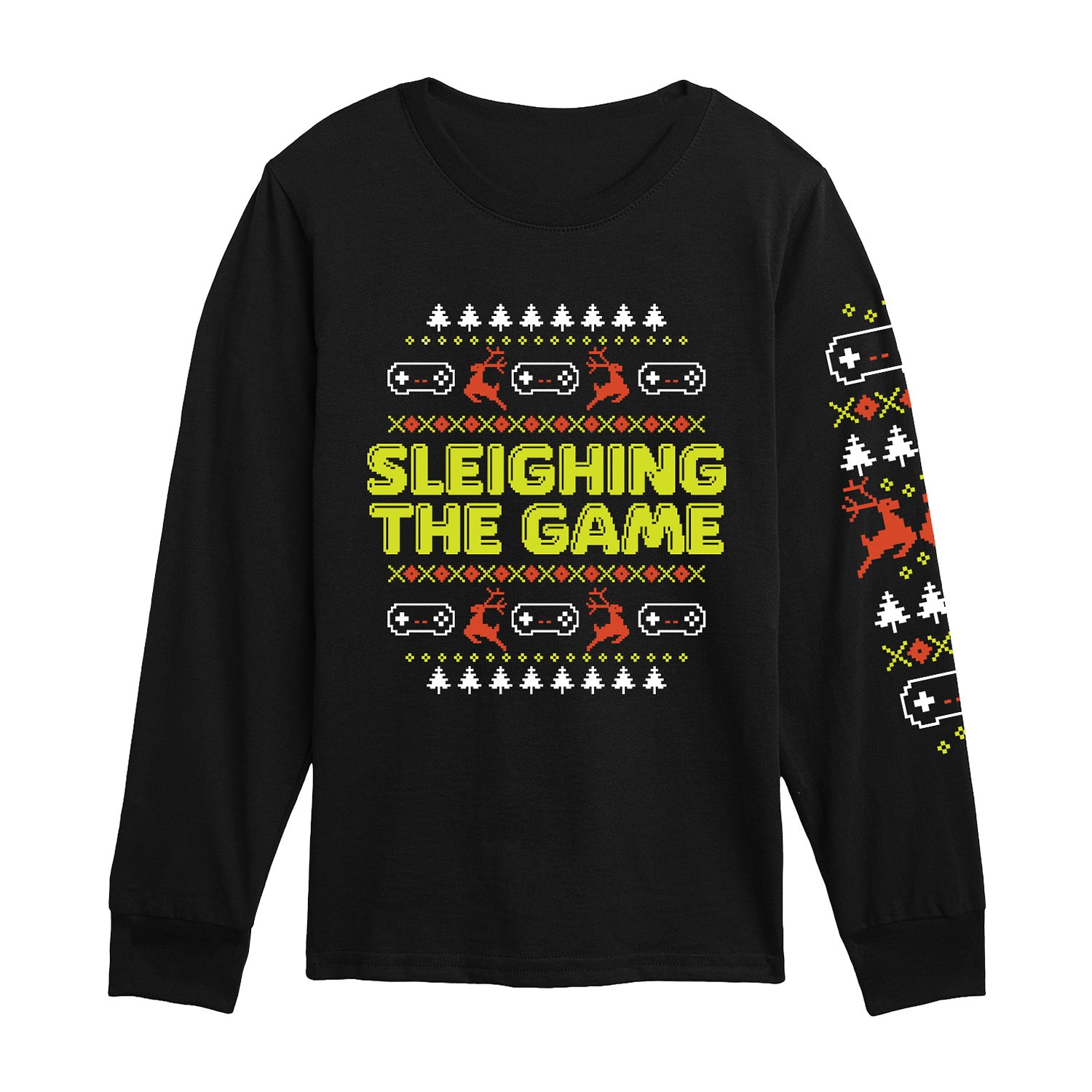 Sleighing The Game Little & Big Kid Boys Crew Neck Long Sleeve Regular Fit Graphic T-Shirt