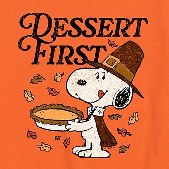 Dessert First Thanksgiving Distressed Little & Big Kid Boys Crew Neck Short Sleeve Regular Fit Peanuts Snoopy Graphic T-Shirt